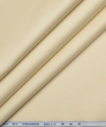 Premier Mills  Giza Cotton Striped Shirting Fabric (White & Yellow)