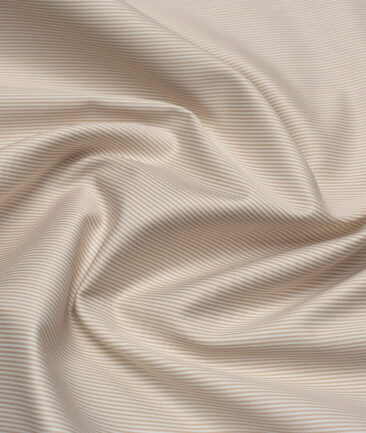 Premier Mills  Giza Cotton Striped Shirting Fabric (White & Light Brown)