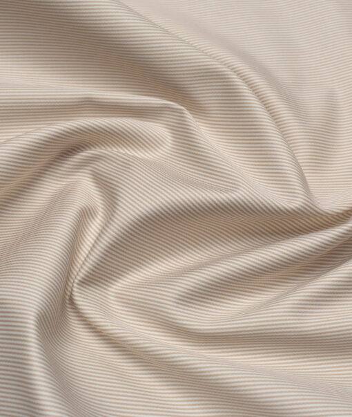 Premier Mills  Giza Cotton Striped Shirting Fabric (White & Light Brown)