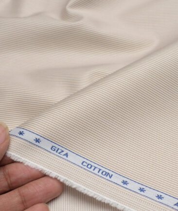 Premier Mills  Giza Cotton Striped Shirting Fabric (White & Light Brown)