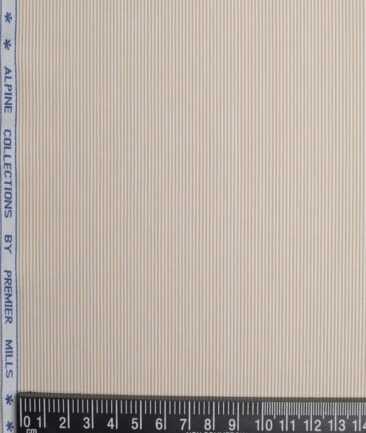 Premier Mills  Giza Cotton Striped Shirting Fabric (White & Light Brown)