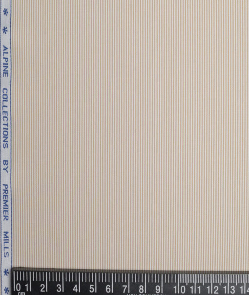 Premier Mills  Giza Cotton Striped Shirting Fabric (White & Light Brown)