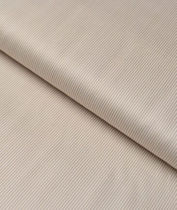 Premier Mills  Giza Cotton Striped Shirting Fabric (White & Light Brown)