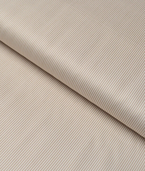 Premier Mills  Giza Cotton Striped Shirting Fabric (White & Light Brown)