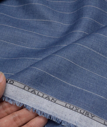Leggiuno italy 60 LEA Italian Linen Striped Shirting Fabric (Denim Blue)