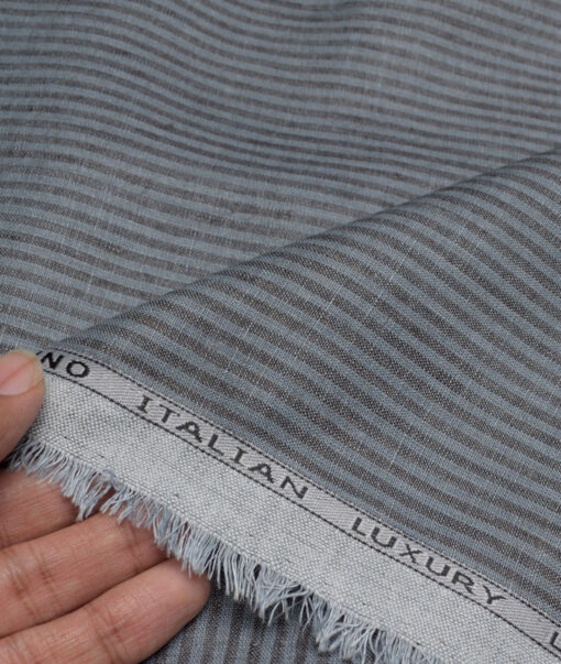 Leggiuno italy 60 LEA Italian Linen Striped Shirting Fabric (Grey)