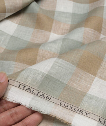 Leggiuno italy 60 LEA Italian Linen Checks Shirting Fabric (Green & Brown)