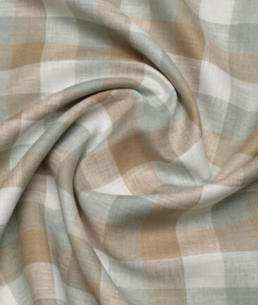 Leggiuno italy 60 LEA Italian Linen Checks Shirting Fabric (Green & Brown)
