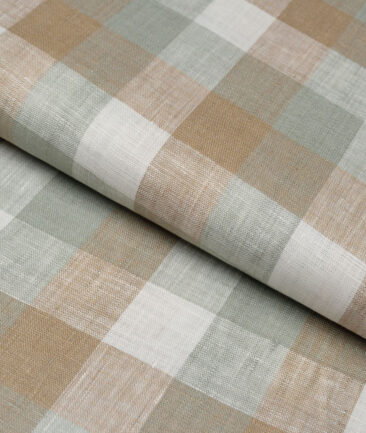 Leggiuno italy 60 LEA Italian Linen Checks Shirting Fabric (Green & Brown)