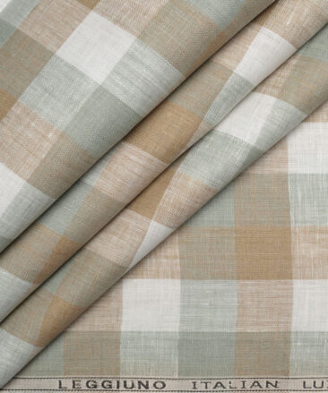 Leggiuno italy 60 LEA Italian Linen Checks Shirting Fabric (Green & Brown)