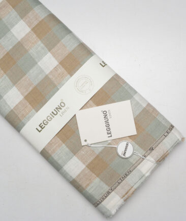 Leggiuno italy 60 LEA Italian Linen Checks Shirting Fabric (Green & Brown)