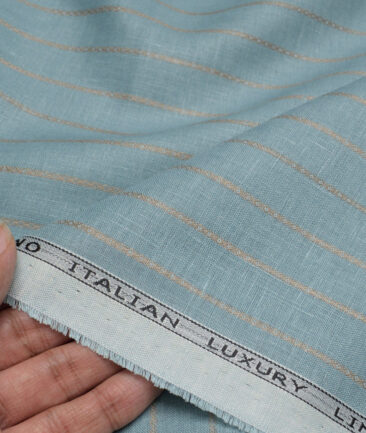 Leggiuno italy 60 LEA Italian Linen Striped Shirting Fabric (Teal Green)