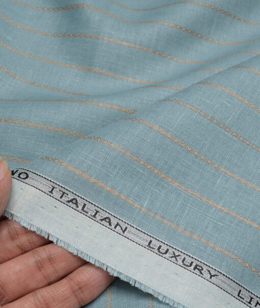 Leggiuno italy 60 LEA Italian Linen Striped Shirting Fabric (Teal Green)