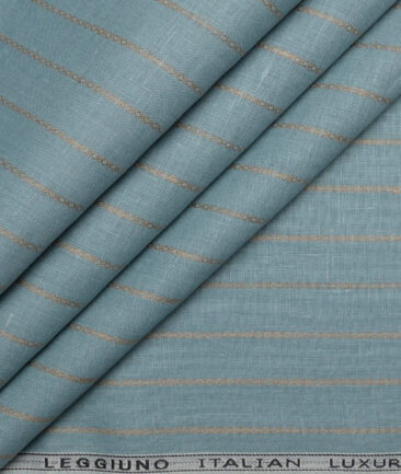Leggiuno italy 60 LEA Italian Linen Striped Shirting Fabric (Teal Green)