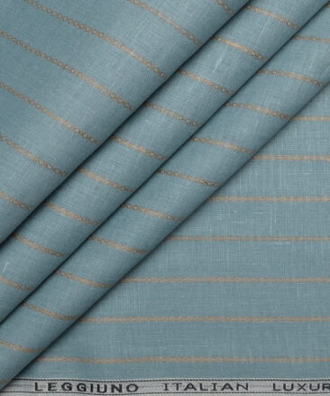Leggiuno italy 60 LEA Italian Linen Striped Shirting Fabric (Teal Green)