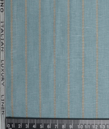 Leggiuno italy 60 LEA Italian Linen Striped Shirting Fabric (Teal Green)
