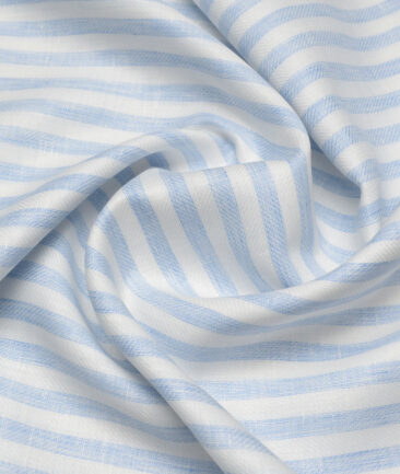Leggiuno italy 60 LEA Italian Linen Striped Shirting Fabric (White & Blue)