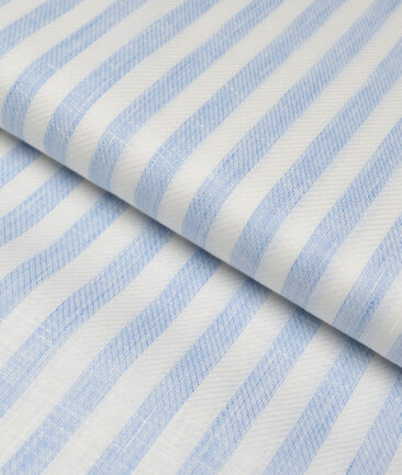 Leggiuno italy 60 LEA Italian Linen Striped Shirting Fabric (White & Blue)