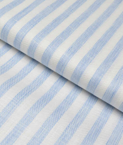Leggiuno italy 60 LEA Italian Linen Striped Shirting Fabric (White & Blue)