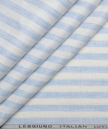 Leggiuno italy 60 LEA Italian Linen Striped Shirting Fabric (White & Blue)