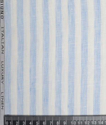 Leggiuno italy 60 LEA Italian Linen Striped Shirting Fabric (White & Blue)