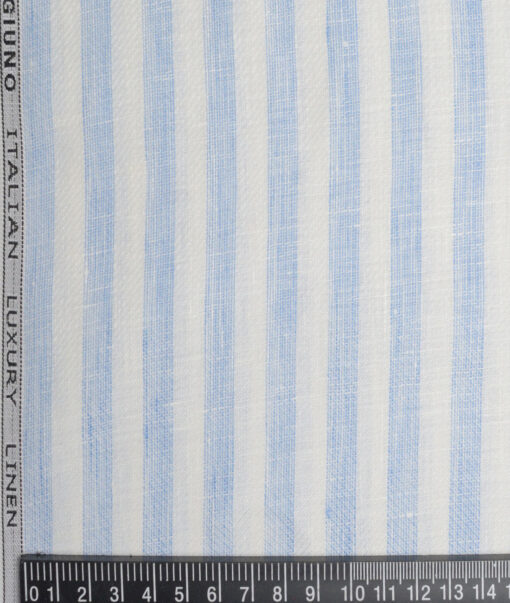 Leggiuno italy 60 LEA Italian Linen Striped Shirting Fabric (White & Blue)