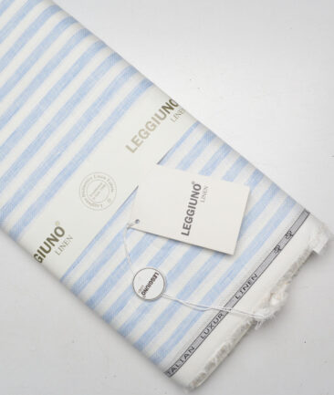 Leggiuno italy 60 LEA Italian Linen Striped Shirting Fabric (White & Blue)