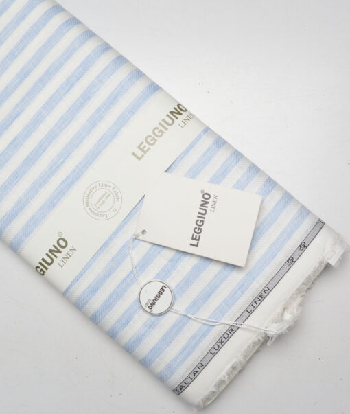 Leggiuno italy 60 LEA Italian Linen Striped Shirting Fabric (White & Blue)