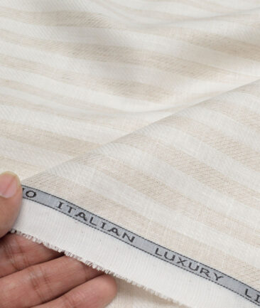 Leggiuno italy 60 LEA Italian Linen Striped Shirting Fabric (Cream & Beige)