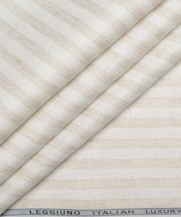 Leggiuno italy 60 LEA Italian Linen Striped Shirting Fabric (Cream & Beige)