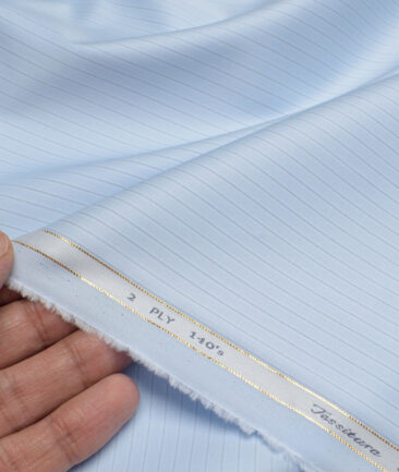 Tessitura Monti 2 Ply 140's Supima Cotton Striped Shirting Fabric (Sky Blue)