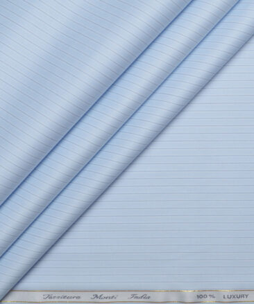 Tessitura Monti 2 Ply 140's Supima Cotton Striped Shirting Fabric (Sky Blue)