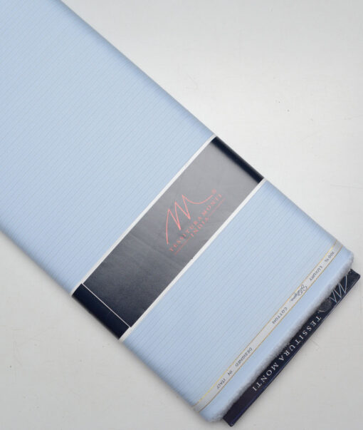 Tessitura Monti 2 Ply 140's Supima Cotton Striped Shirting Fabric (Sky Blue)