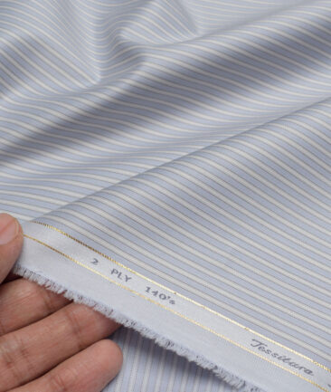 Tessitura Monti 2 Ply 140's Supima Cotton Striped Shirting Fabric (Slate Blue)