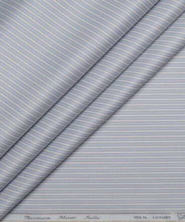 Tessitura Monti 2 Ply 140's Supima Cotton Striped Shirting Fabric (Slate Blue)
