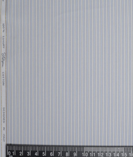 Tessitura Monti 2 Ply 140's Supima Cotton Striped Shirting Fabric (Slate Blue)