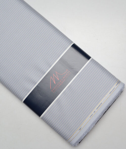 Tessitura Monti 2 Ply 140's Supima Cotton Striped Shirting Fabric (Slate Blue)