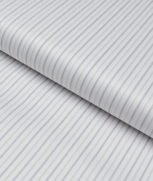 Tessitura Monti 2 Ply 140's Supima Cotton Striped Shirting Fabric (White)