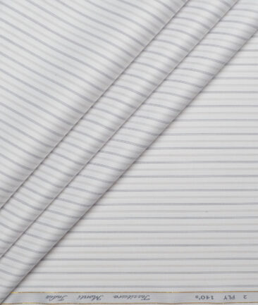 Tessitura Monti 2 Ply 140's Supima Cotton Striped Shirting Fabric (White)