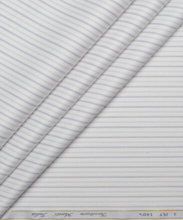 Tessitura Monti 2 Ply 140's Supima Cotton Striped Shirting Fabric (White)