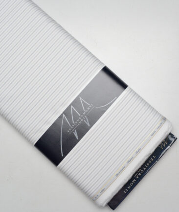 Tessitura Monti 2 Ply 140's Supima Cotton Striped Shirting Fabric (White)