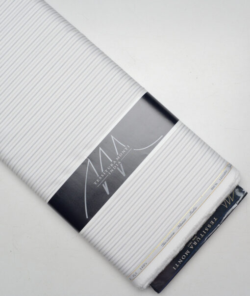Tessitura Monti 2 Ply 140's Supima Cotton Striped Shirting Fabric (White)