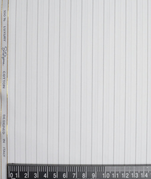 Tessitura Monti 2 Ply 140's Supima Cotton Striped Shirting Fabric (White)