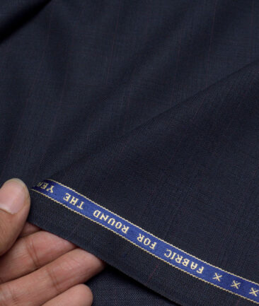 Raymond  Checks 20% Merino Wool Suiting Fabric (Dark Navy Blue)