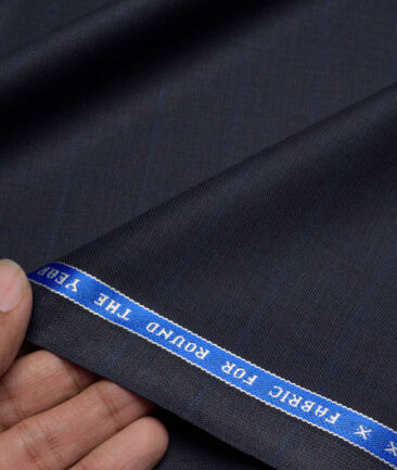 Raymond  Checks 20% Merino Wool Suiting Fabric (Dark Navy Blue) - Image 2