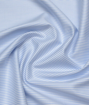 Reid & Taylor  Giza Cotton Striped Shirting Fabric (White & Sky Blue)