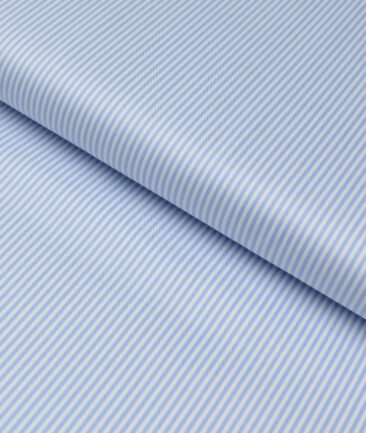 Reid & Taylor  Giza Cotton Striped Shirting Fabric (White & Sky Blue)
