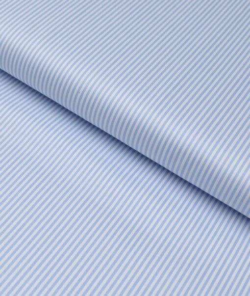 Reid & Taylor  Giza Cotton Striped Shirting Fabric (White & Sky Blue)