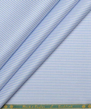 Reid & Taylor  Giza Cotton Striped Shirting Fabric (White & Sky Blue)