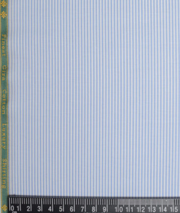 Reid & Taylor  Giza Cotton Striped Shirting Fabric (White & Sky Blue)